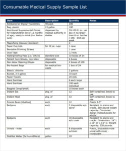 Printable Supply List Template - Medical Supply List Template 250x300 