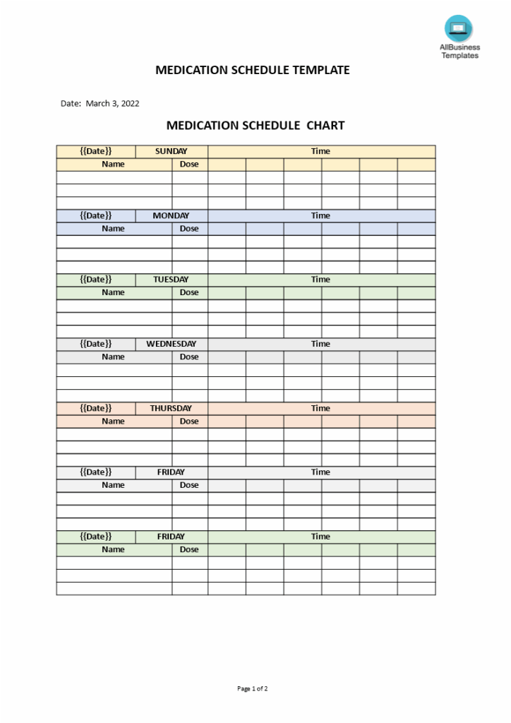 Printable Medication Schedule Template