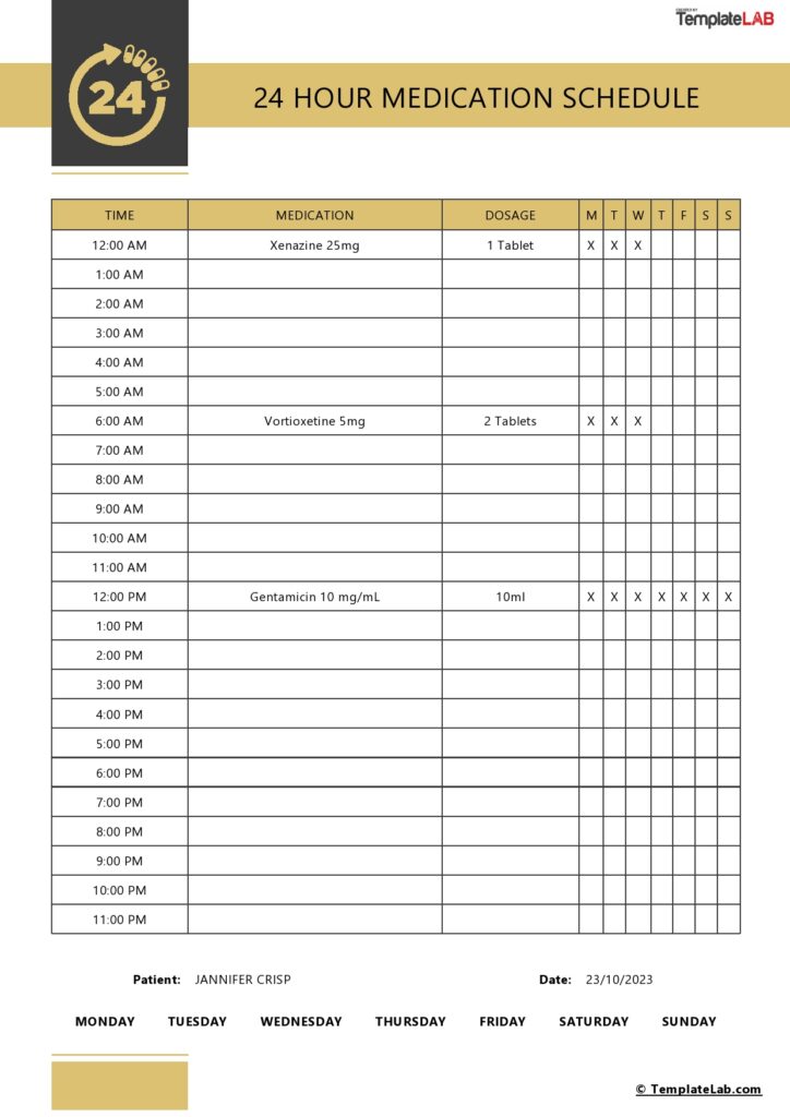 Printable Medication Schedule Template
