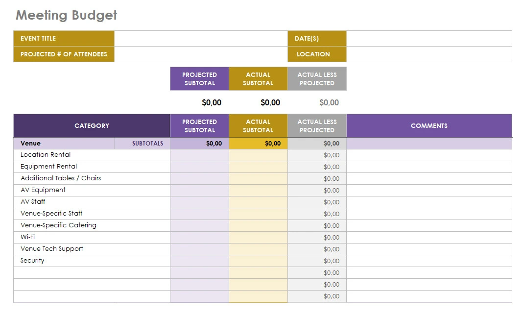 Meeting Budget Template Excel