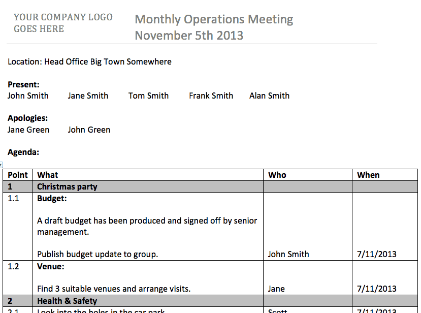 Meeting Minutes Template