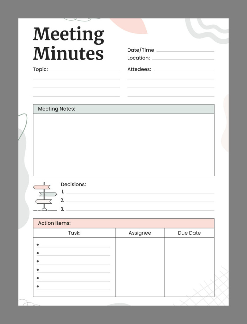 Meeting Minutes Template with Action Items Meeting Minutes Template with Action Items