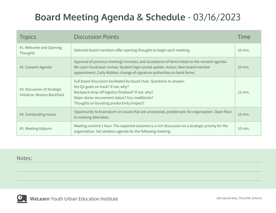Meeting Schedule Template