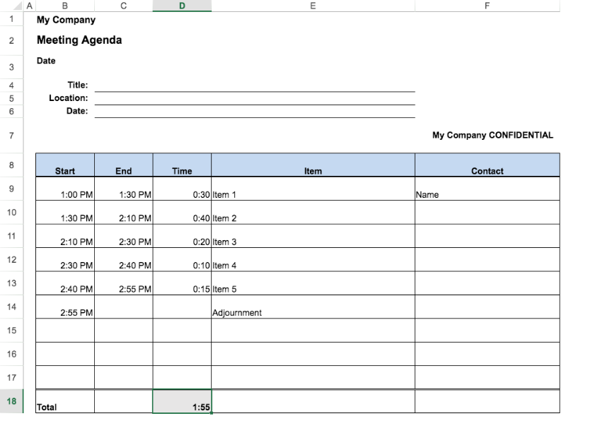 Meeting Schedule Template