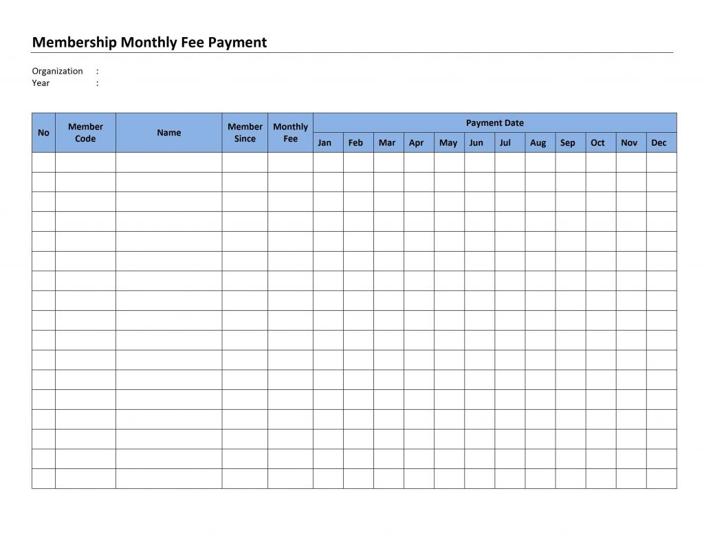 Membership Monthly Fee Payment Template