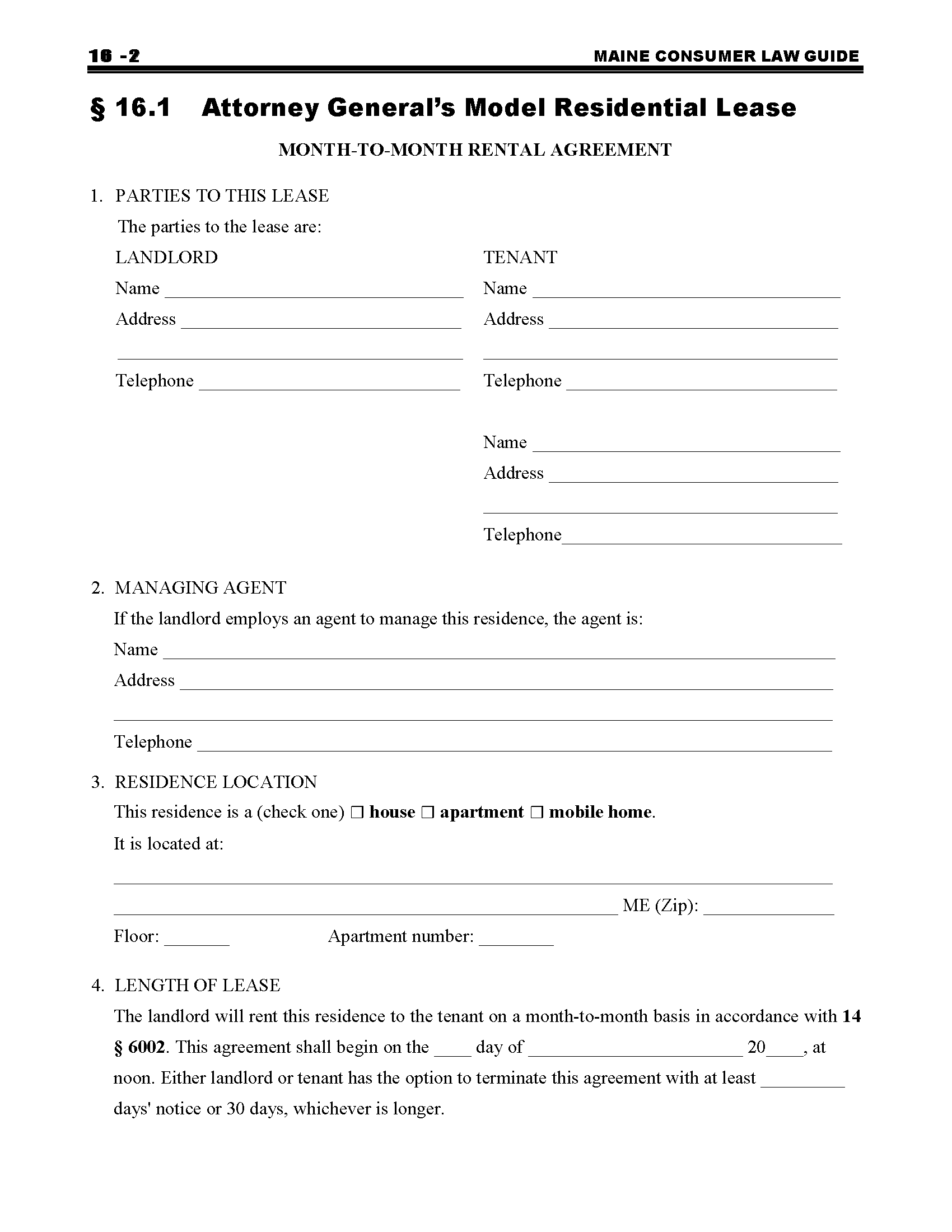 Month to month Lease Agreement Template