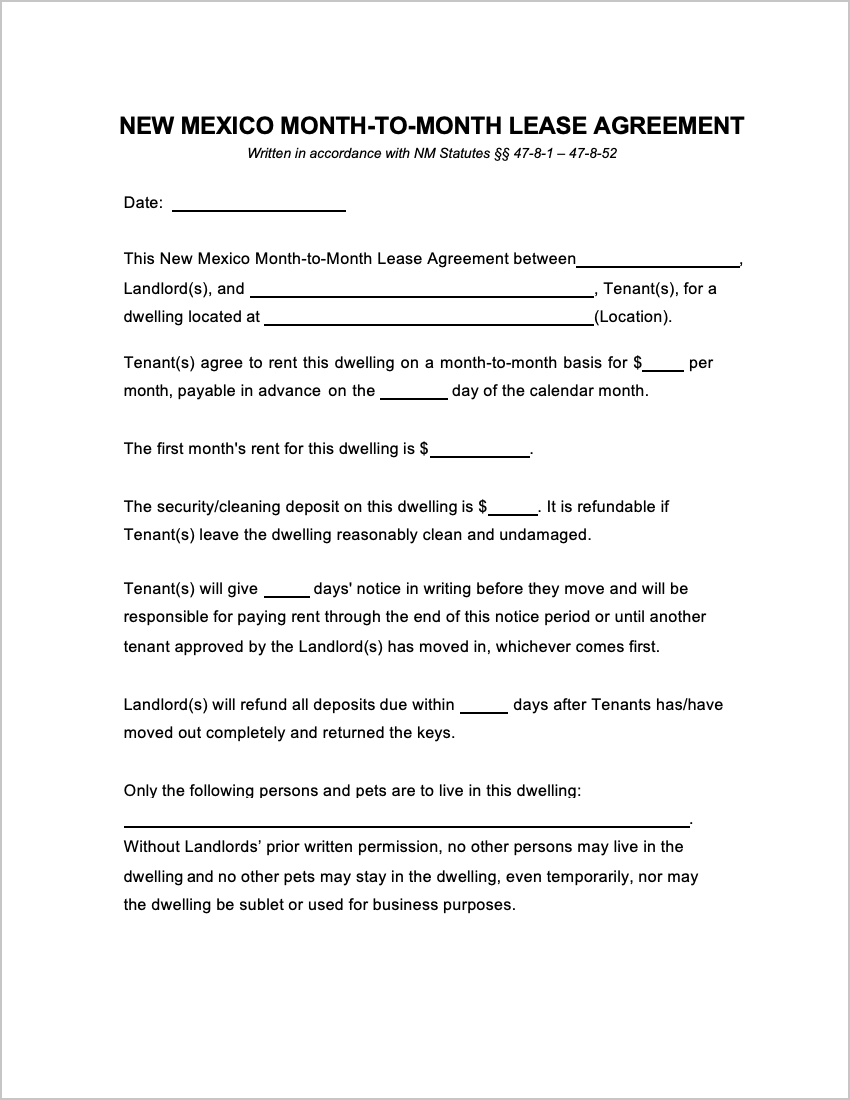 Month to month Lease Agreement Template