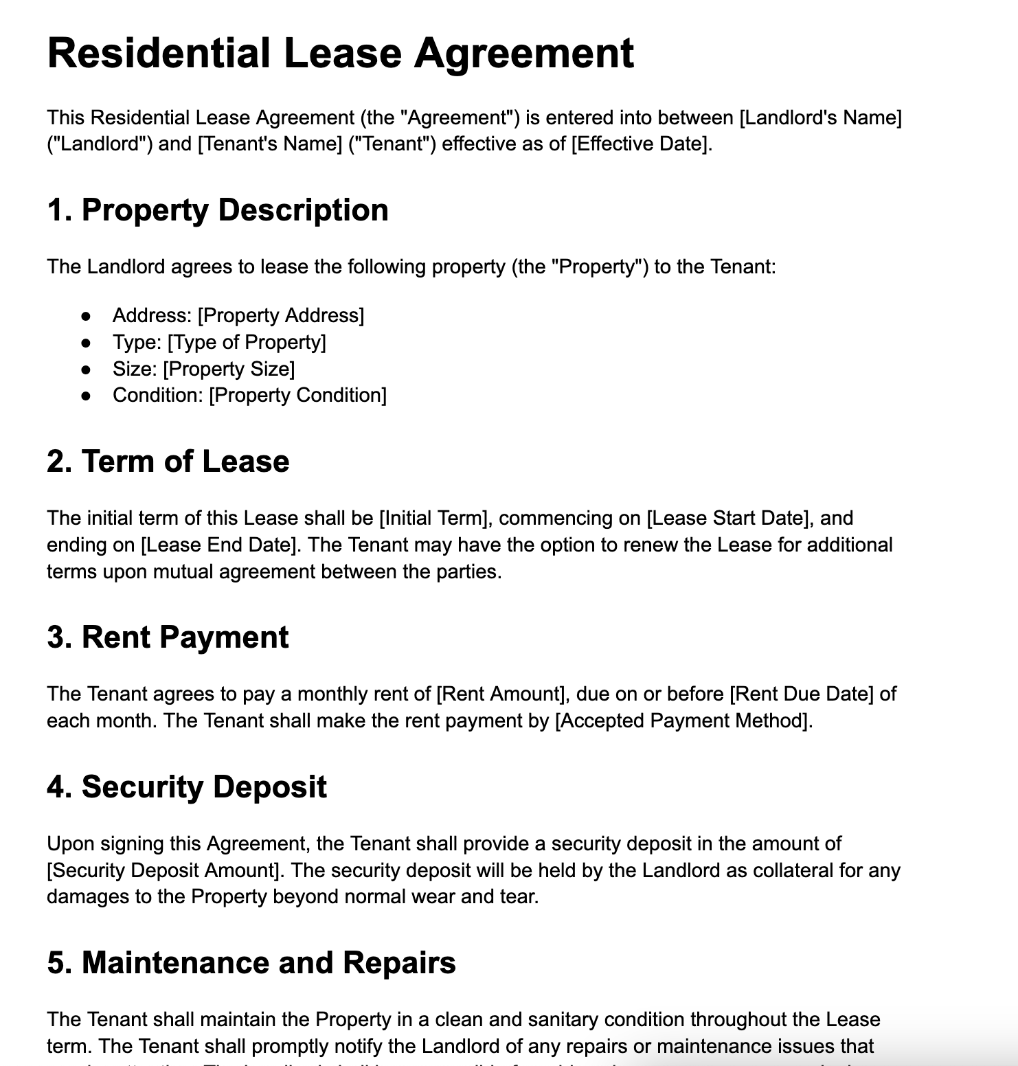 Month to month Lease Agreement Template