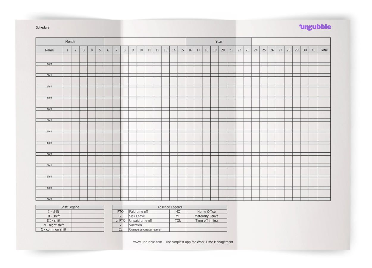 Monthly Work Schedule Template