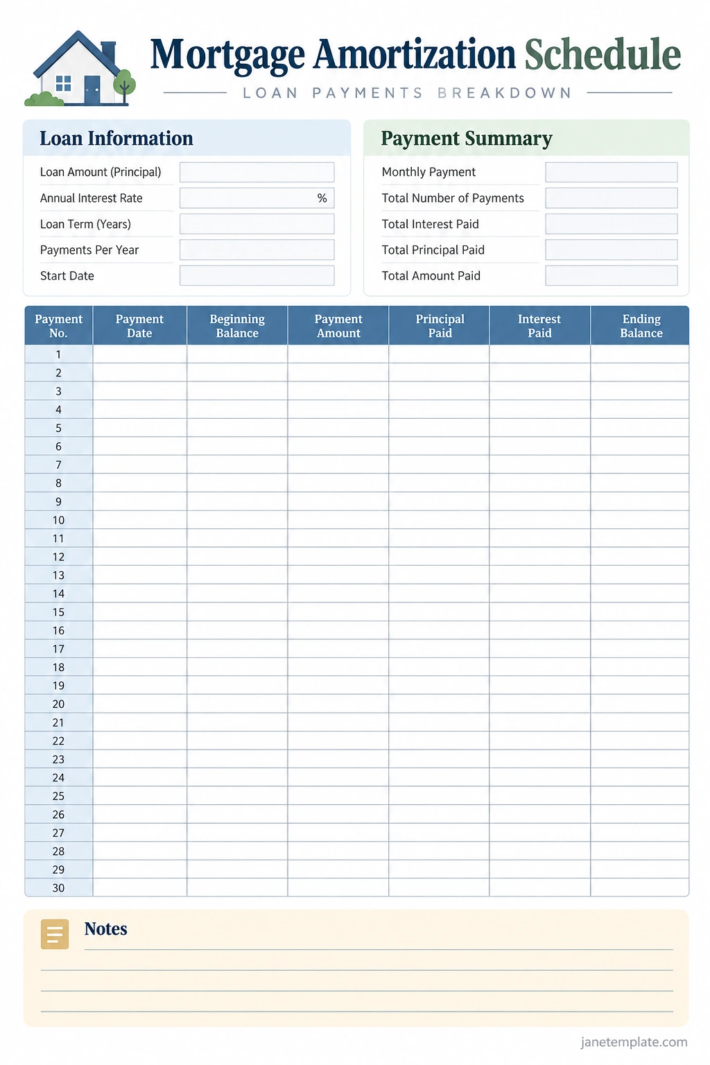 Mortgage Amortization Schedule Template Mortgage amortization schedule template with loan information and principal interest payment table