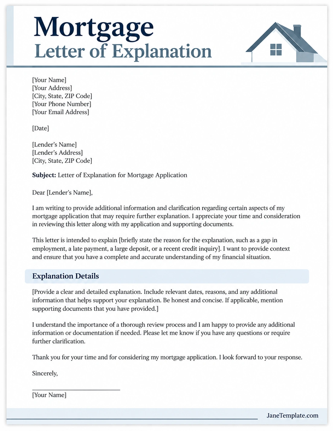 Sample mortgage letter of explanation template for clarifying financial information