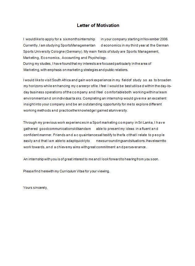 Motivation Letter Template