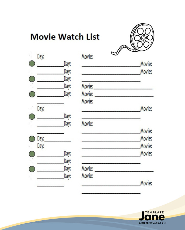Movie Watch List Template Sample Printable Blank Movie Watch List Template in Word and PDF Format.