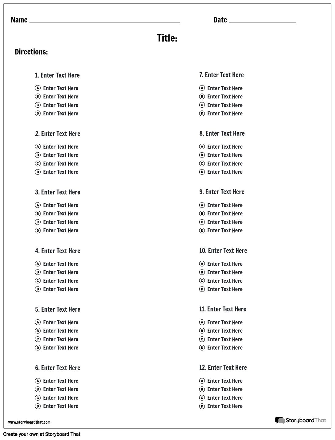 Multiple Choice Quiz Template