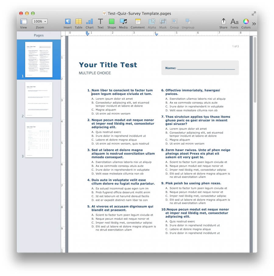 Multiple Choice Quiz Template