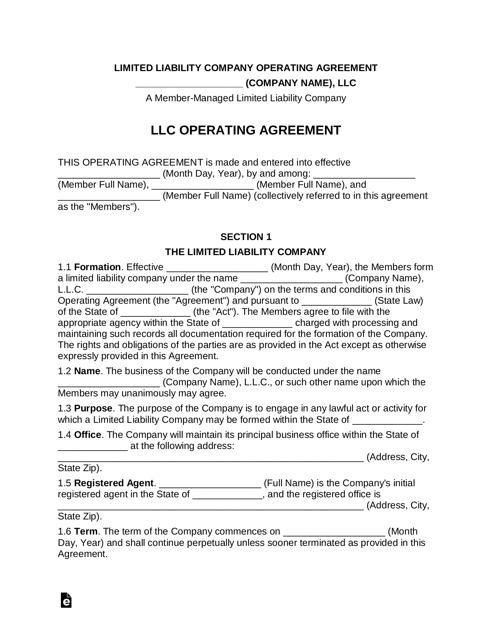 Multiple Member LLC Operating Agreement Template