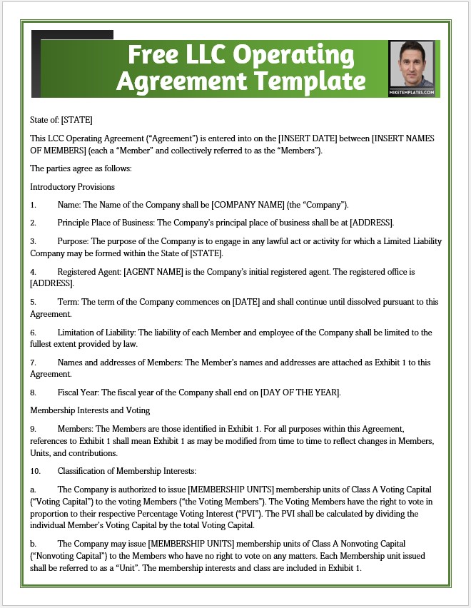Multiple Member LLC Operating Agreement Template