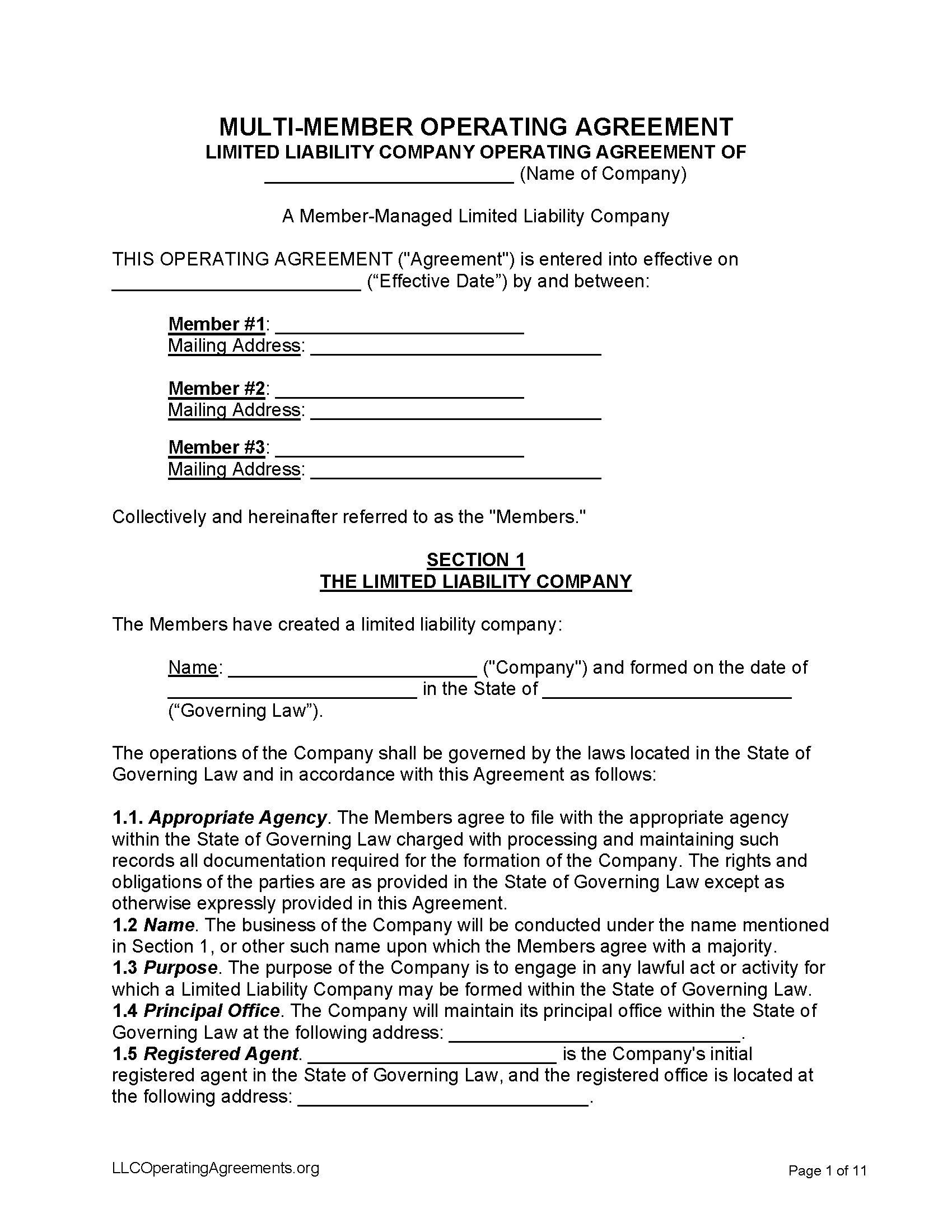 Multiple Member LLC Operating Agreement Template