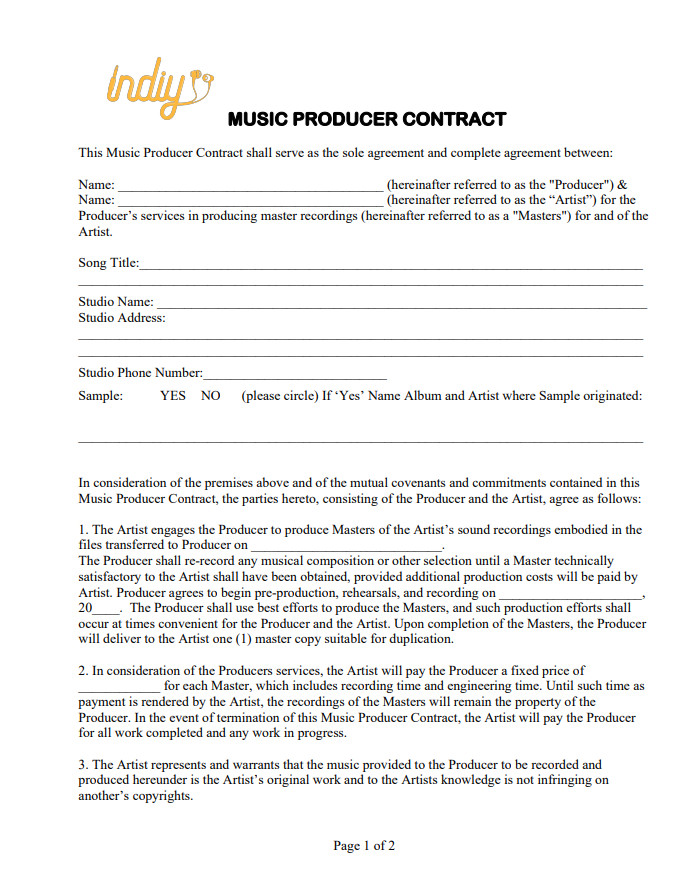 Music Production Agreement Template