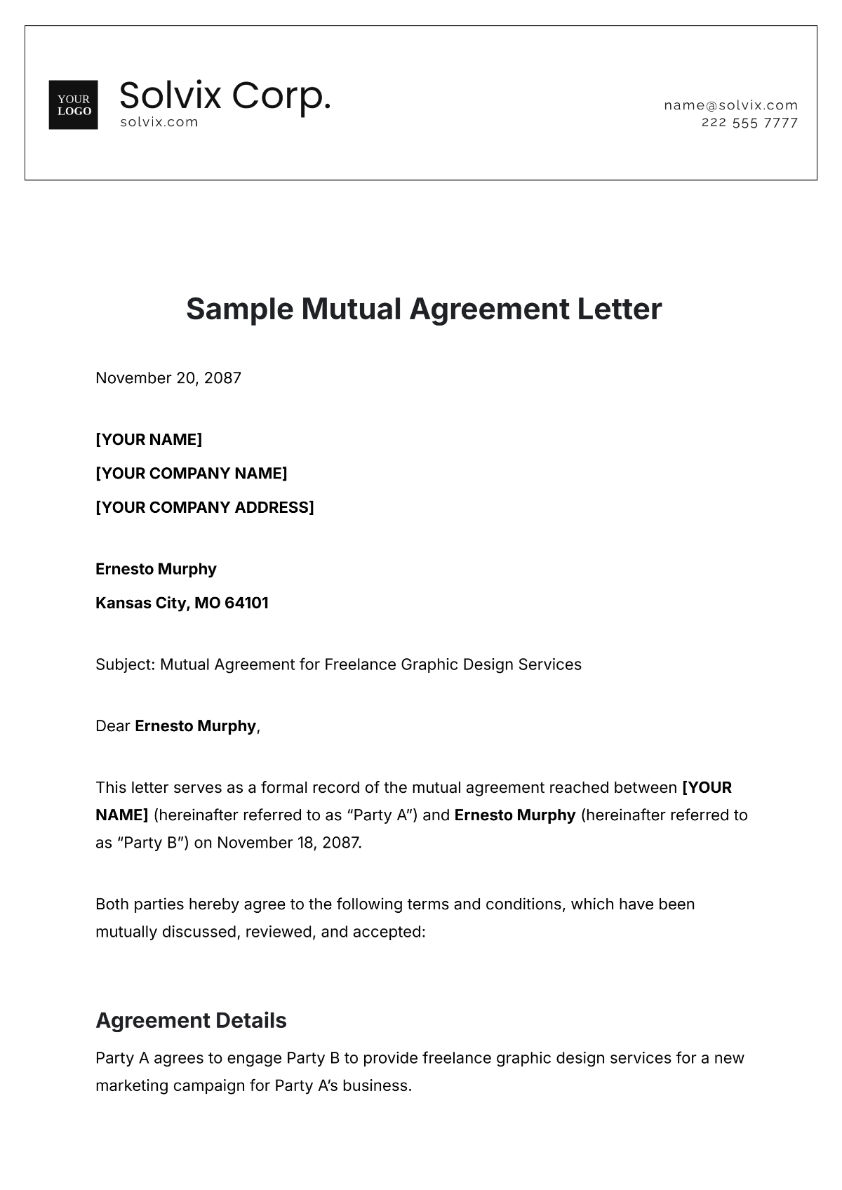 Mutual Agreement Template Between Two Parties