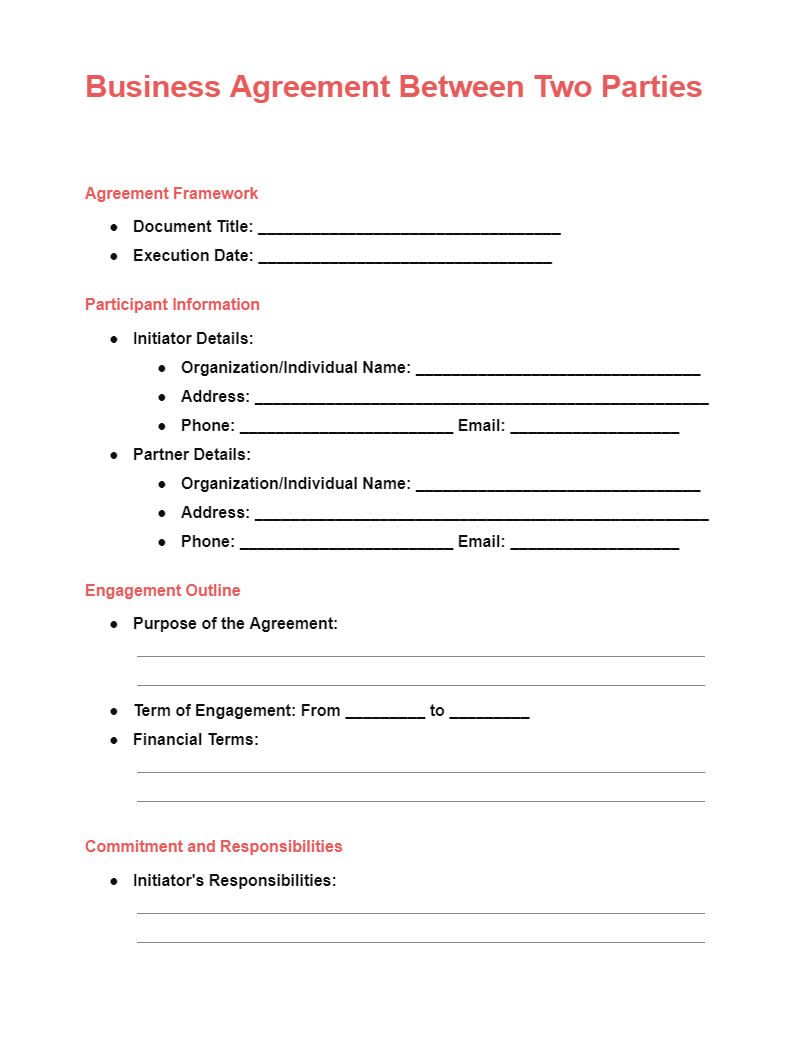 Mutual Agreement Template Between Two Parties