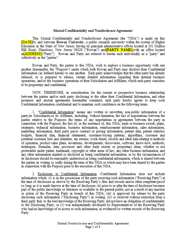 Mutual Confidentiality Agreement Template Word