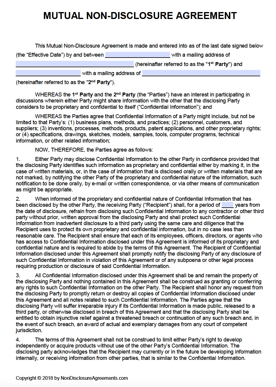 Mutual Confidentiality Agreement Template