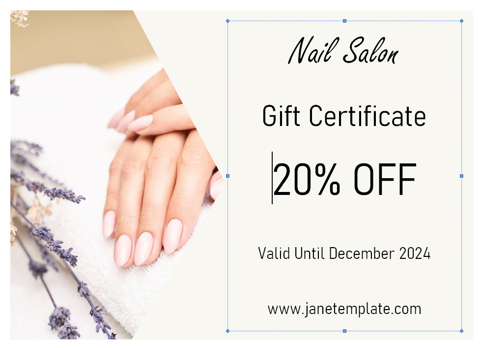 Nail Salon Gift Certificate Template Modern nail salon gift certificate template showcasing a stylish layout with images of manicured nails.