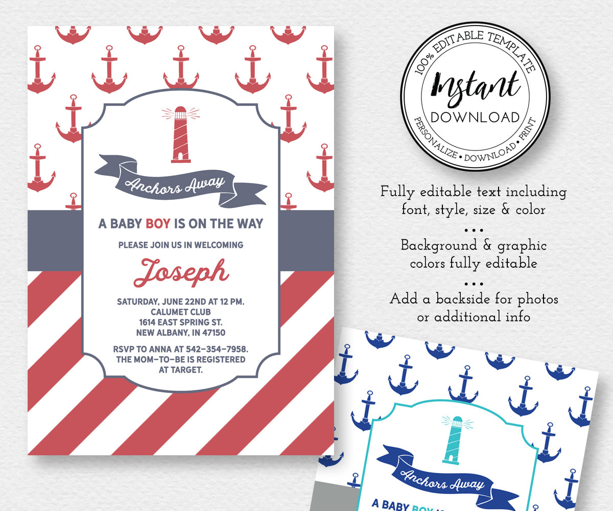 Nautical Baby Shower Invitation Template