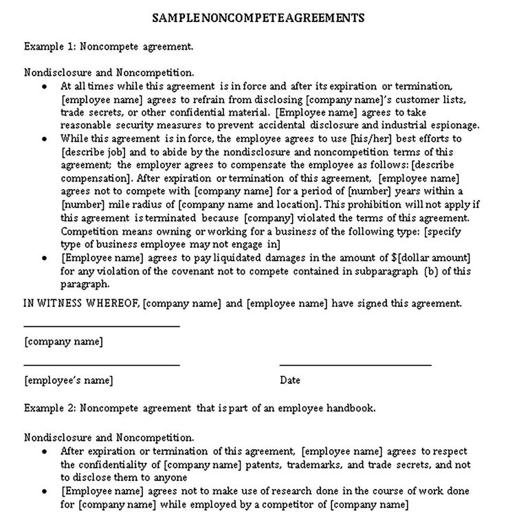 Non competition Agreement Template