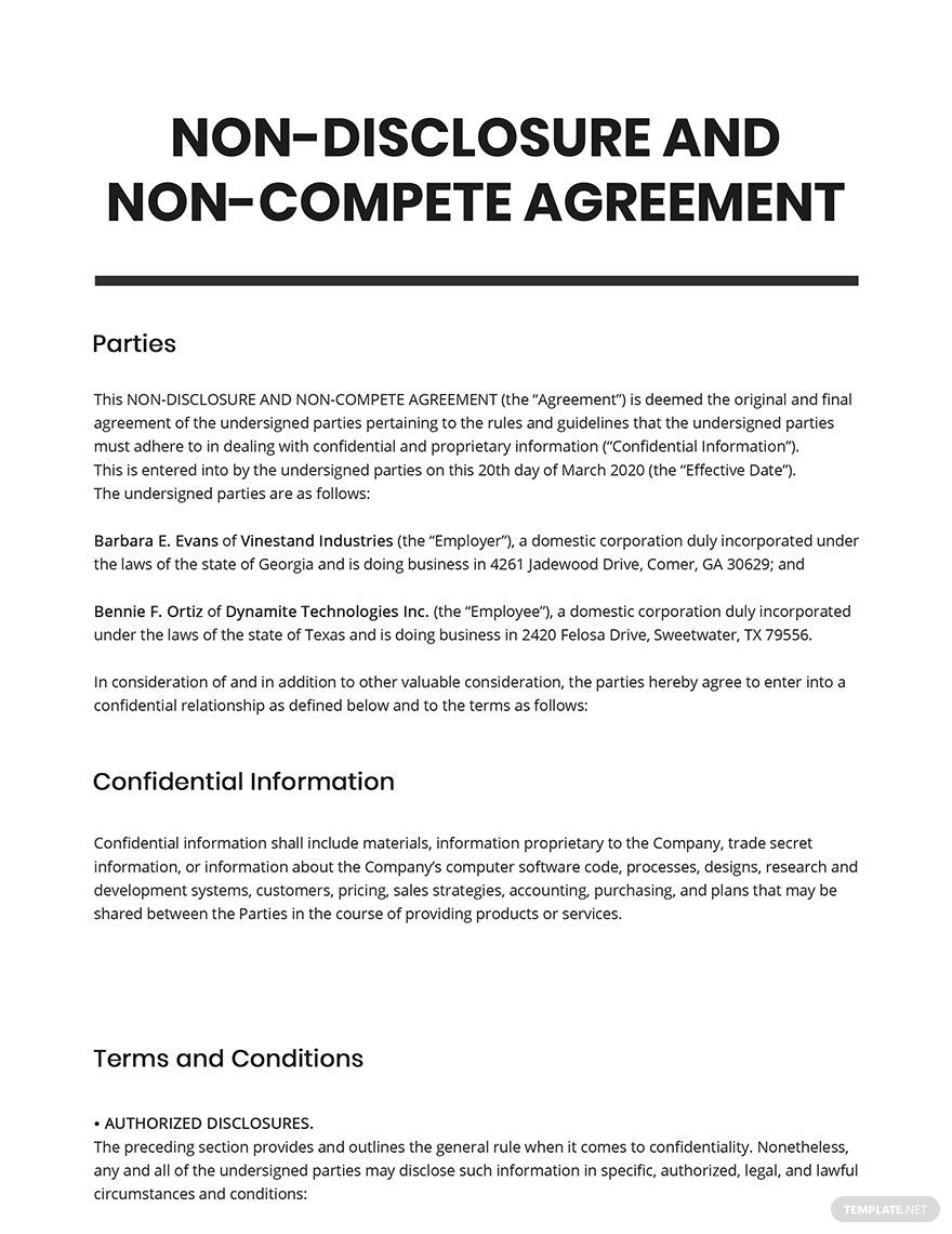 Non competition Agreement Template