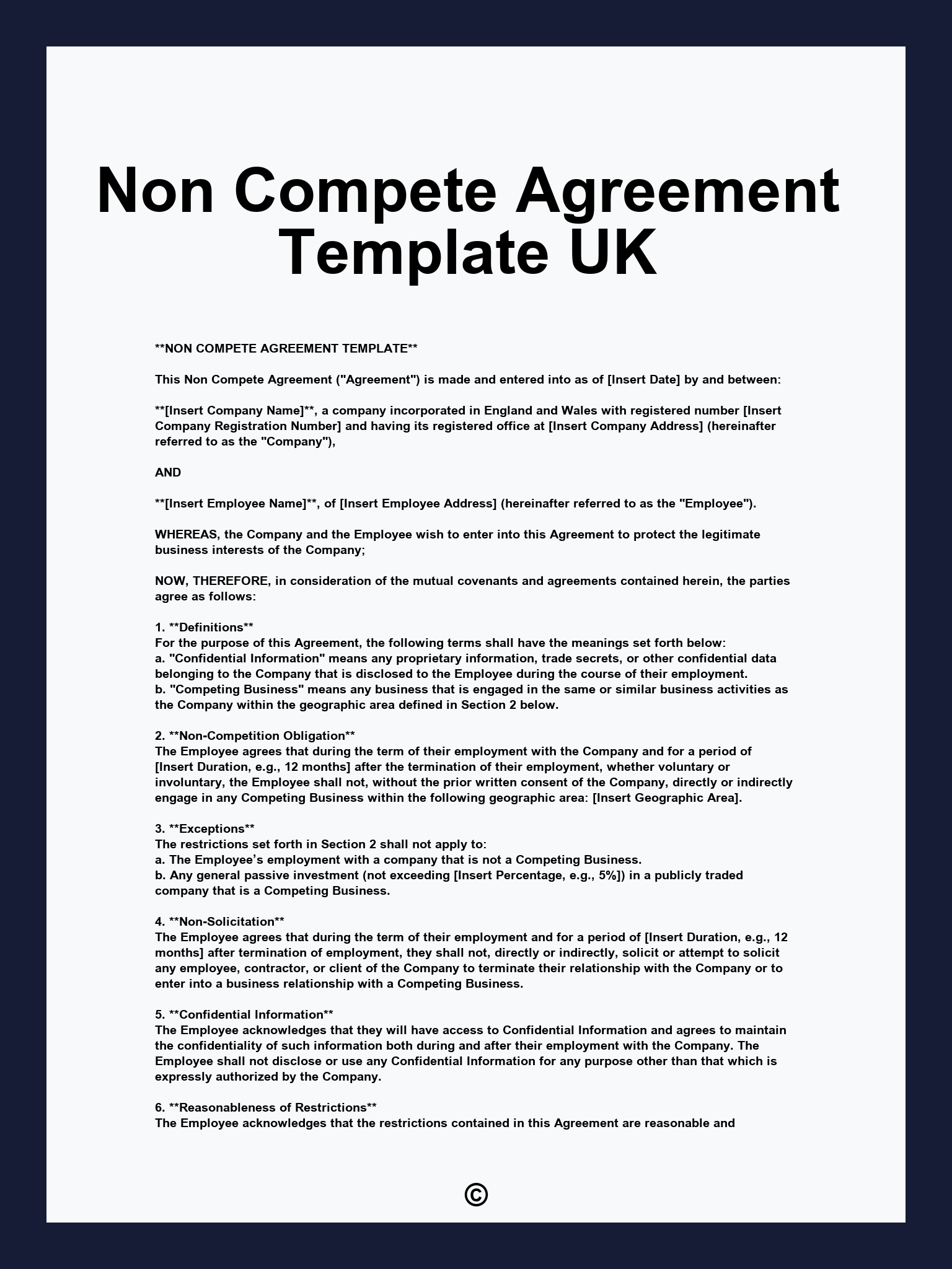 Non competition Agreement Template