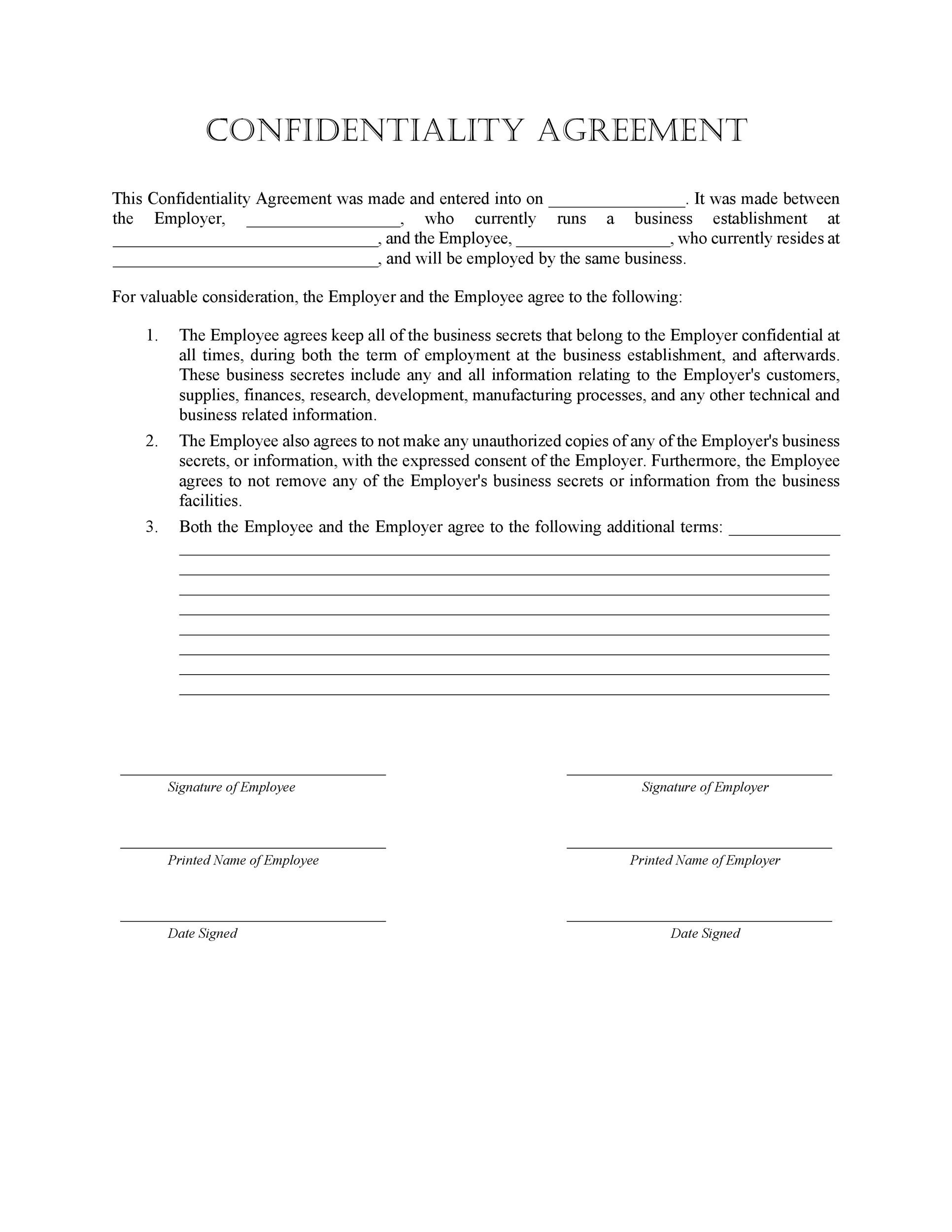 Non disclosure Agreement Template for Employees