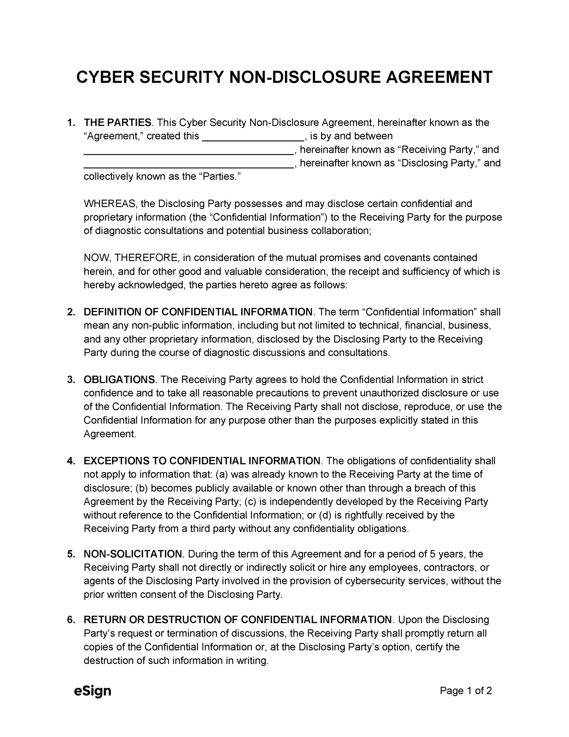 Non disclosure Agreement Template for Employees