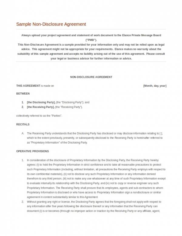 Non disclosure Agreement Template for Employees