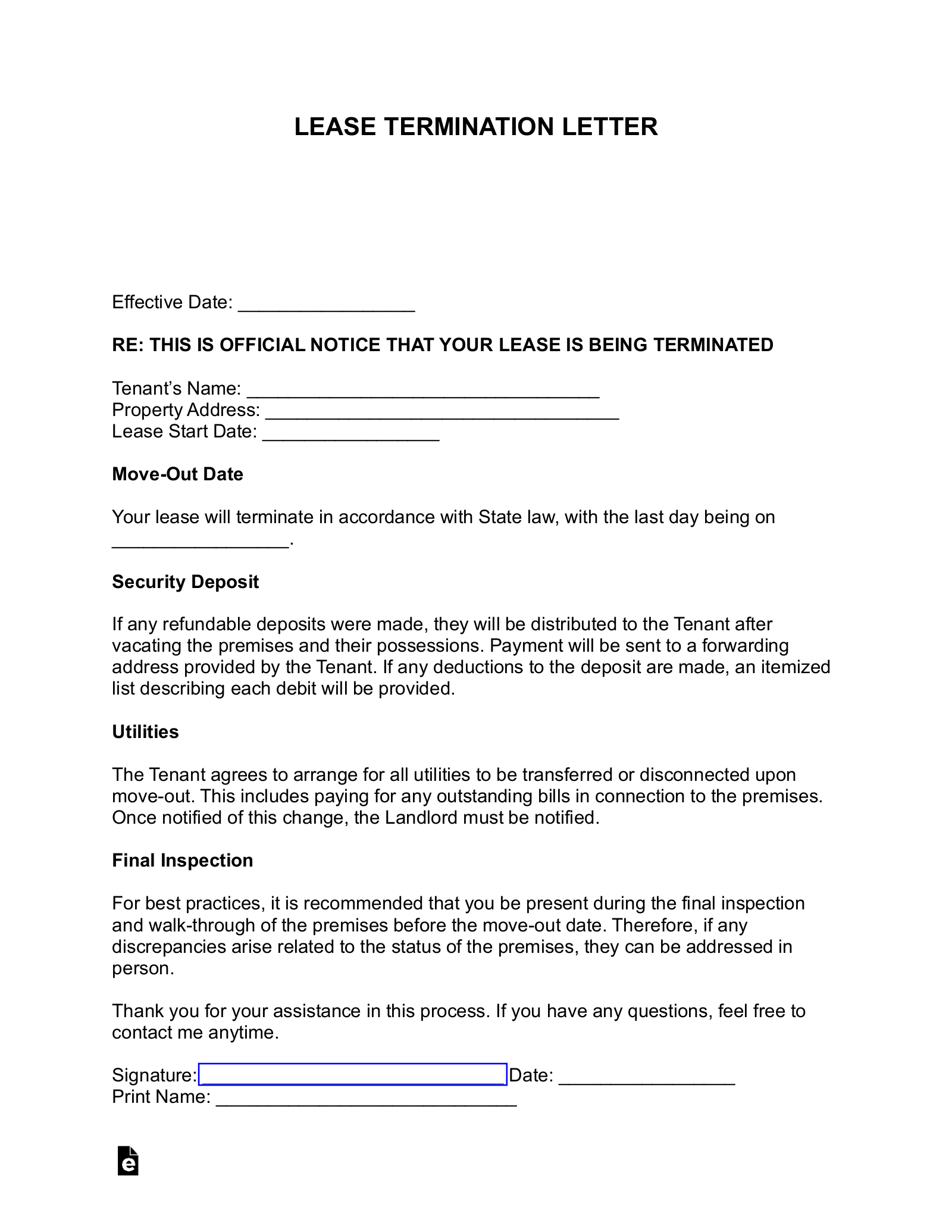Notice of Termination Form