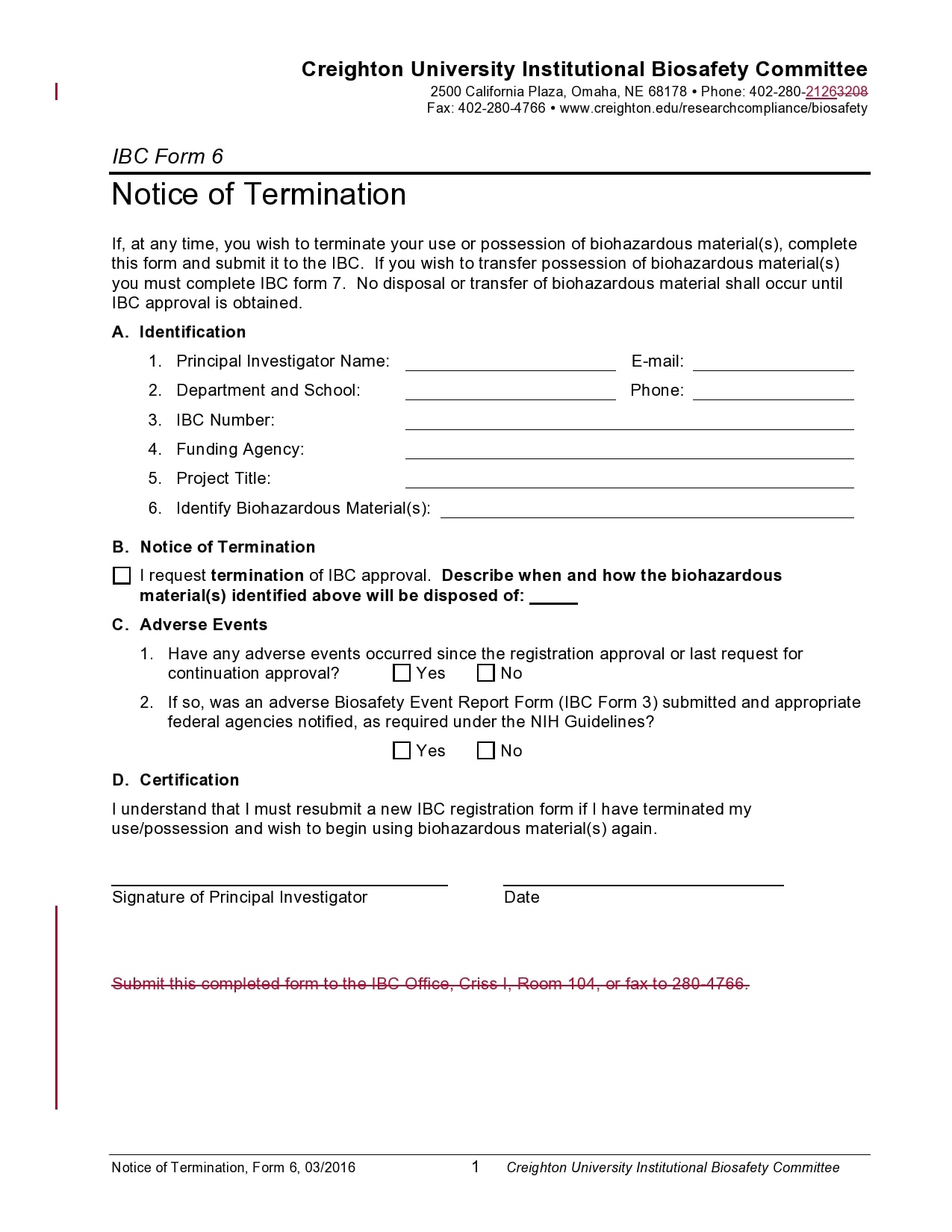 Notice of Termination Form