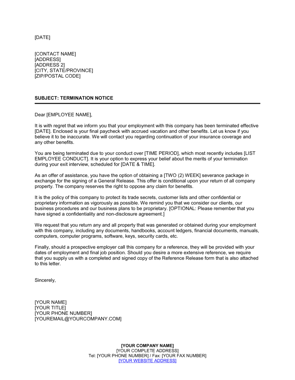 Notice of Termination Form