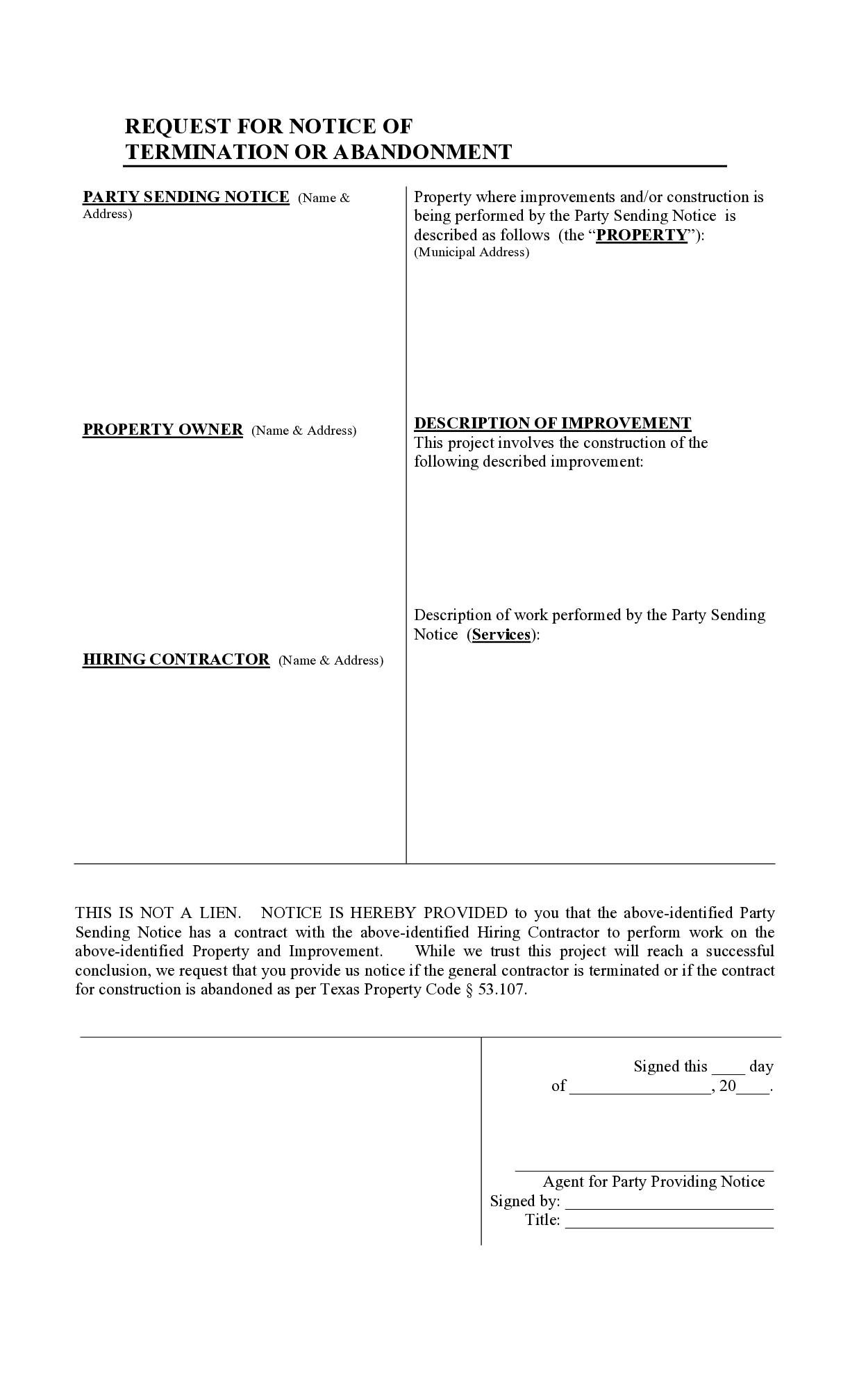Notice of Termination Form