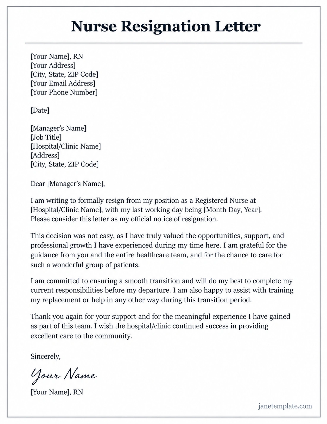 Nurse Resignation Letter Template Nurse Resignation Letter Template