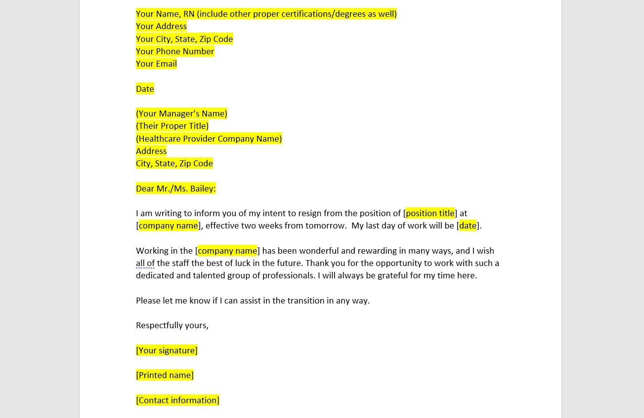 Nursing Letter of Intent Template