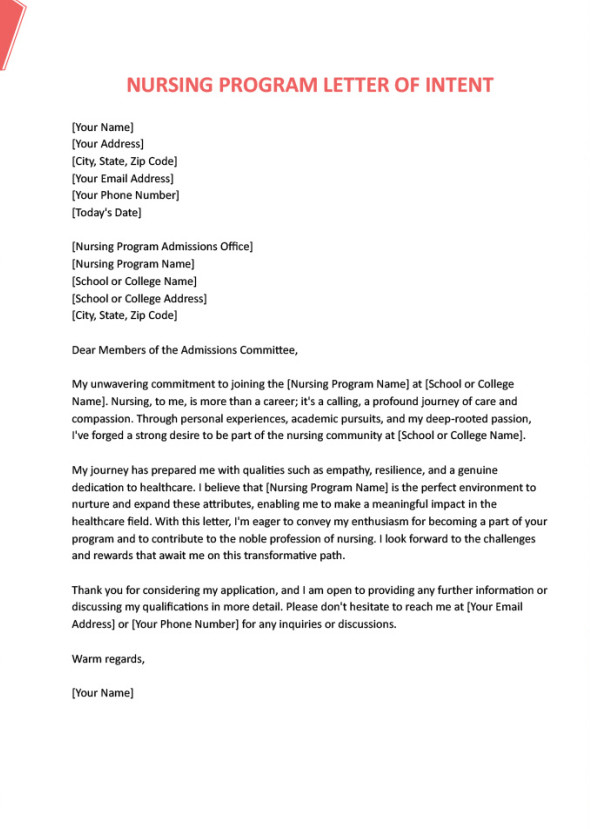 Nursing Letter of Intent Template