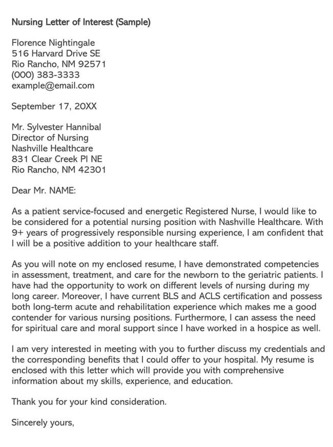 Nursing Letter of Intent Template