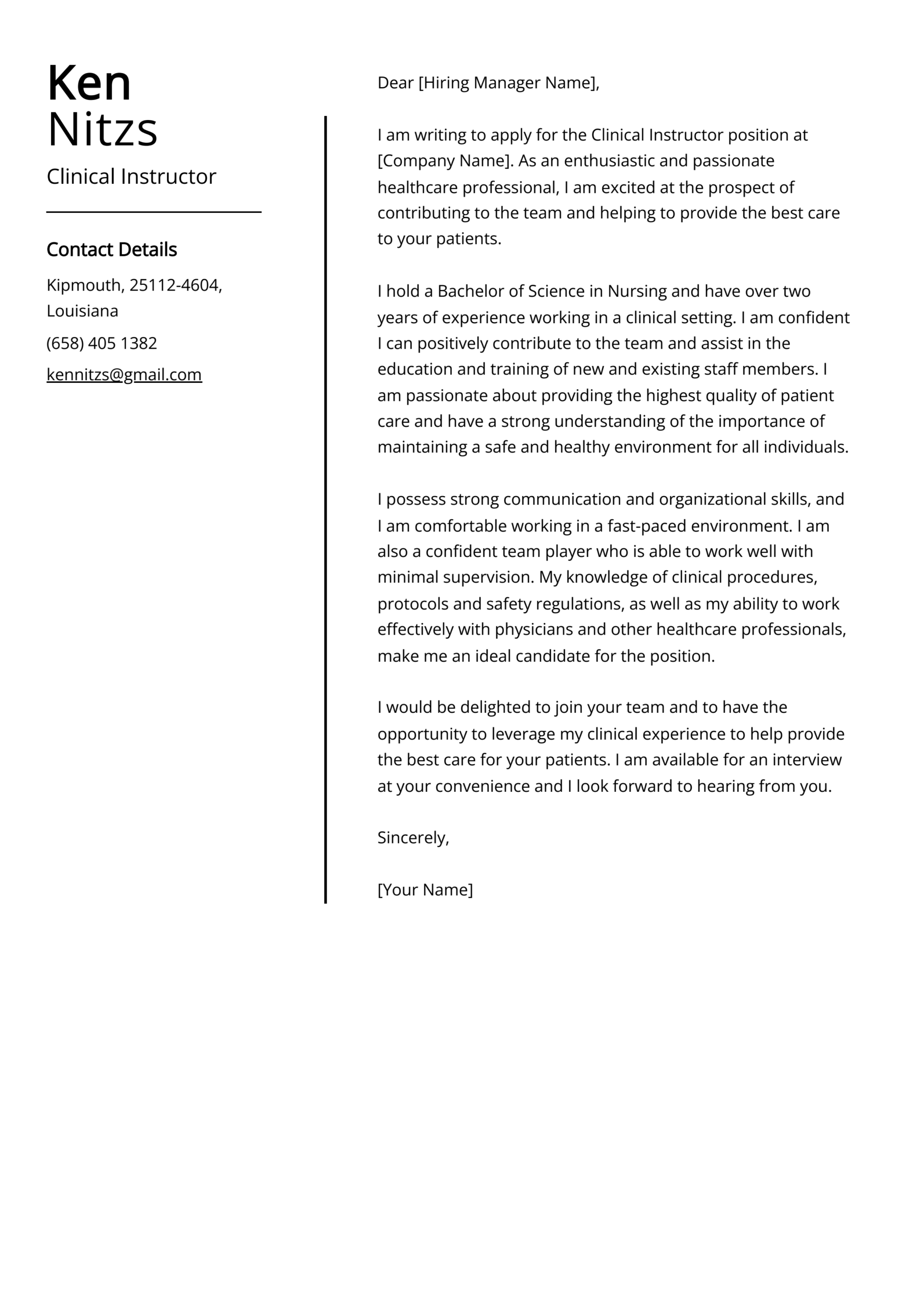 Nursing Letter of Intent Template