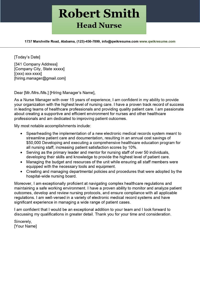 Nursing Letter of Intent Template