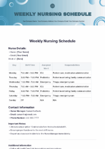 Free Printable Nursing Schedule Template