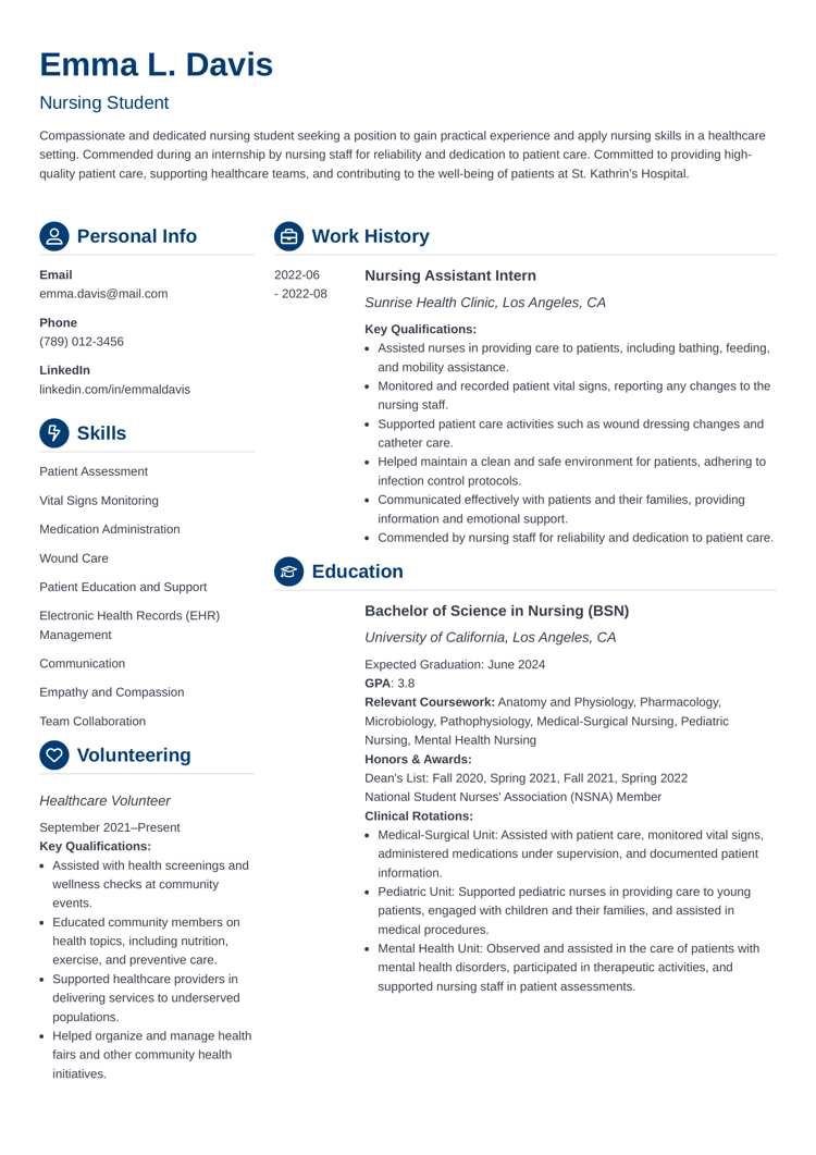 Nursing Student Resume Template