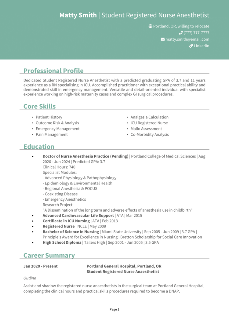 Nursing Student Resume Template