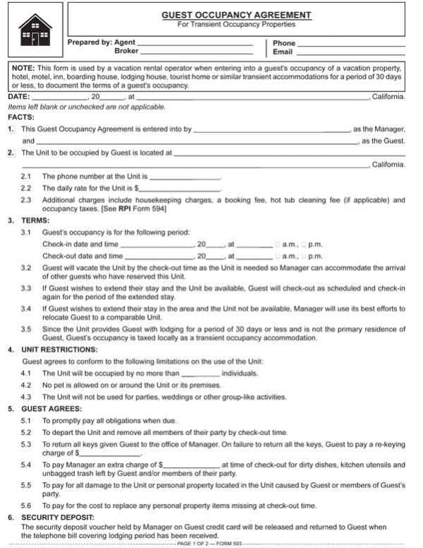 Occupancy Agreement Template