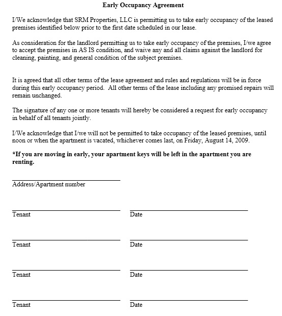 Occupancy Agreement Template